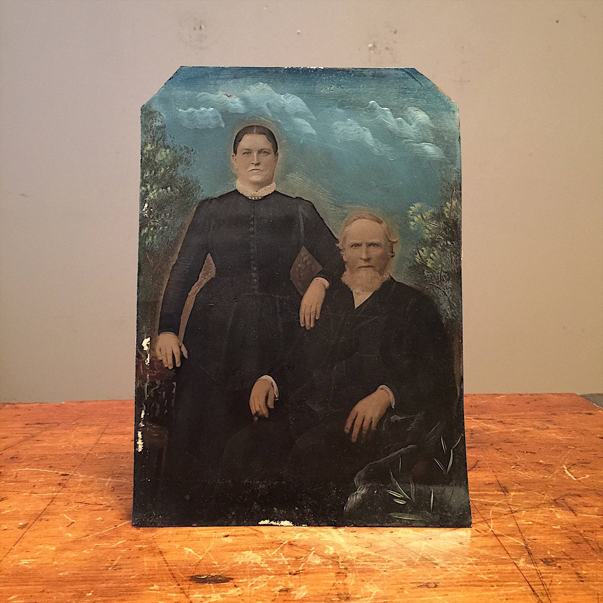 Large Tintype Daguerreotype of Hand Painted Creepy Couple