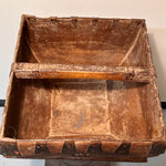 Antique Chinese Wood Grain Basket with Stylized Tulip Carving