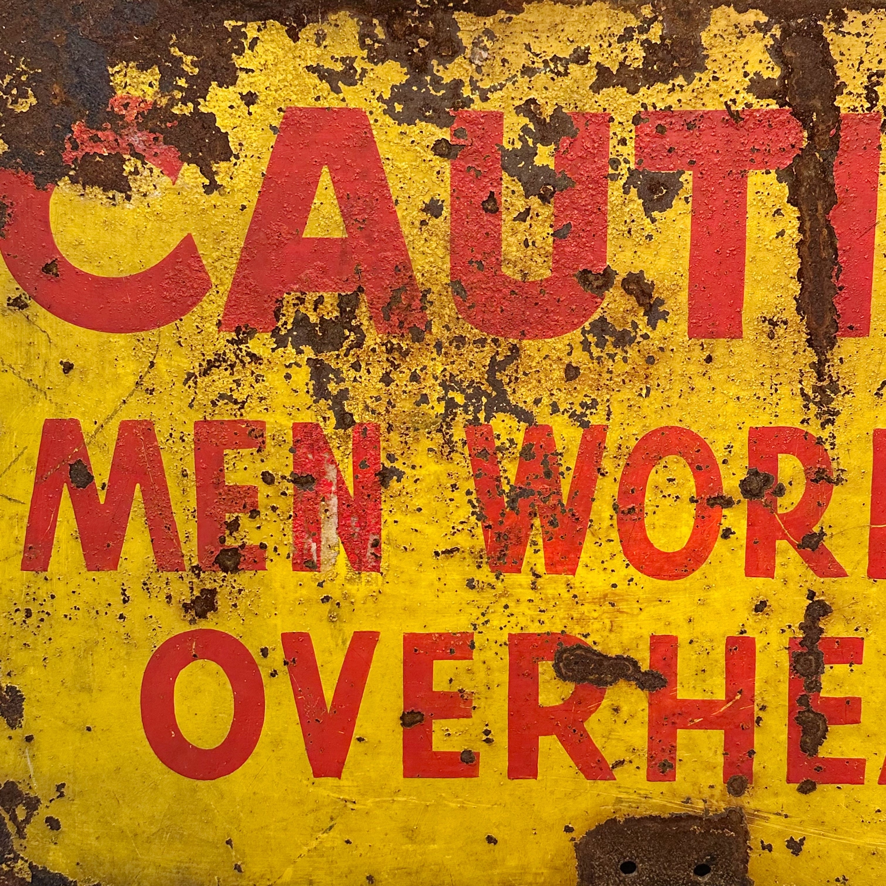 1930s Caution Men Working Overhead Sign | Industrial Decor