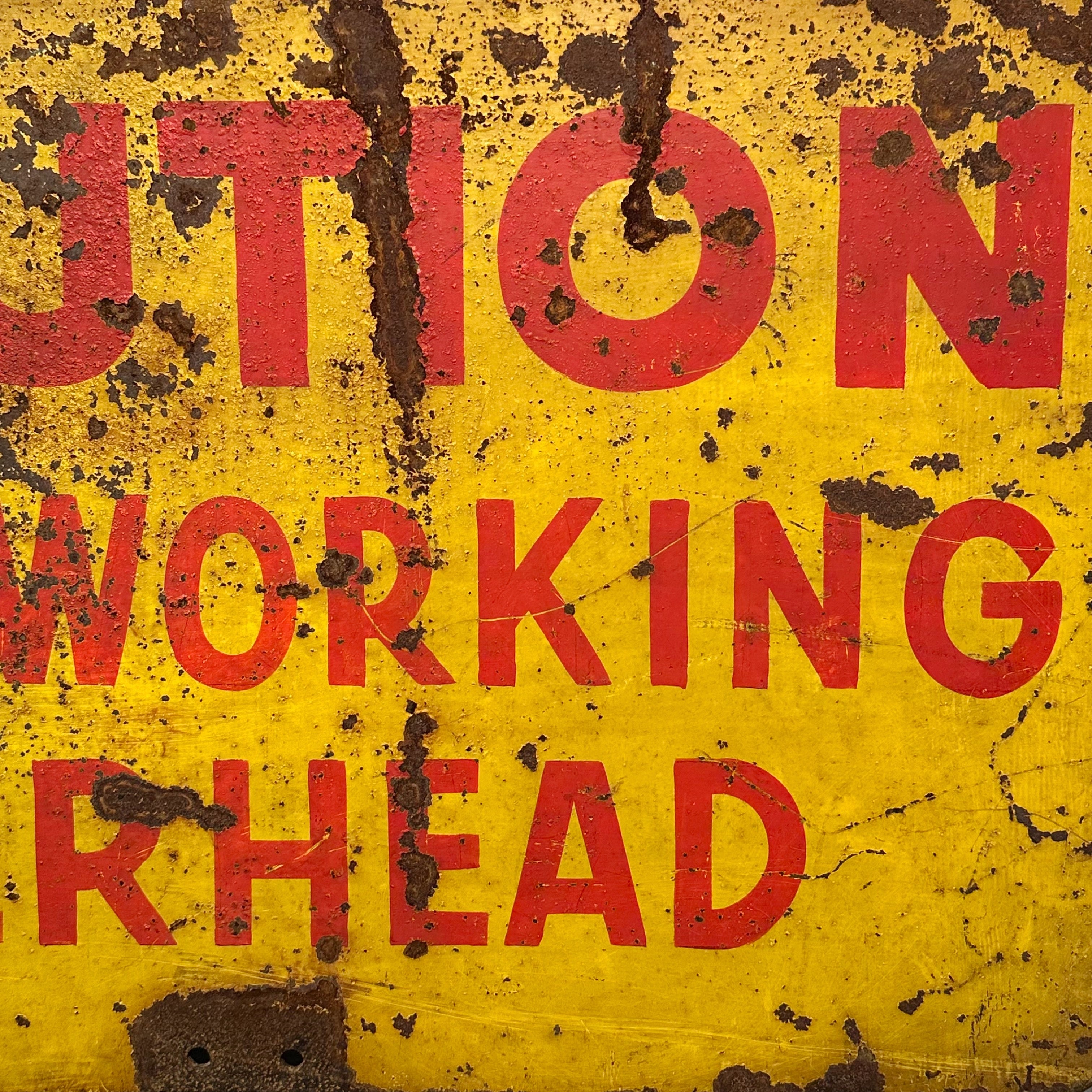 1930s Caution Men Working Overhead Sign | Industrial Decor