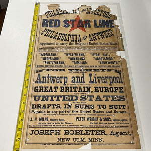 19th Century Red Start Liner Broadside Poster for Steamship