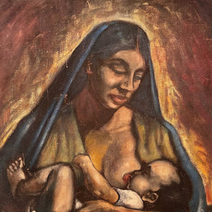 1950s Painting of African American Madonna and Child - Rare Vintage Religious Paintings - Milwaukee Mystery Artist - Social Commentary