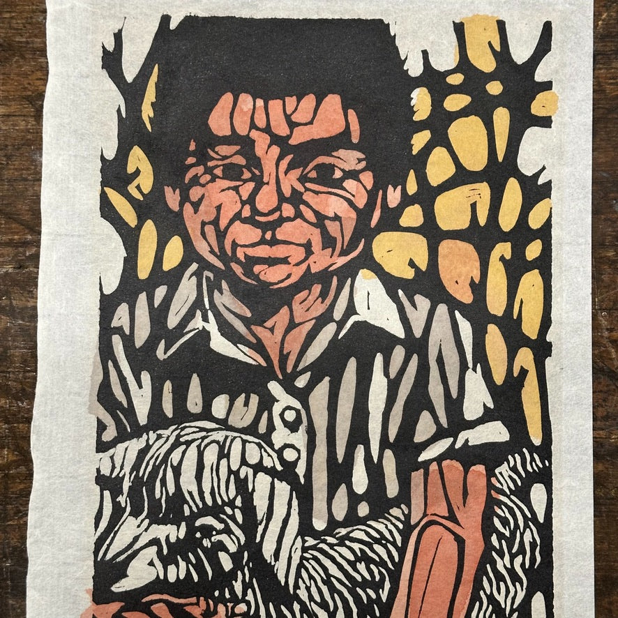 1960s Woodcut Print of Boy Holding.a Lamb | "El Favorito"