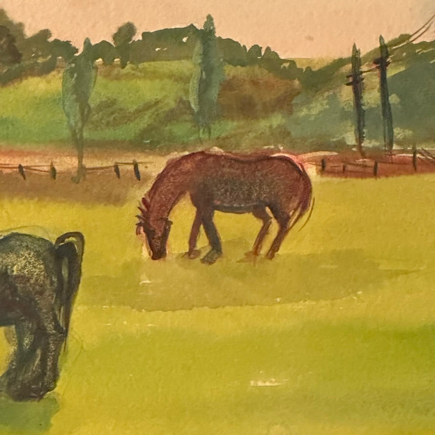 Max Kahn Painting of Horses in a Pasture | 1940 WPA Era