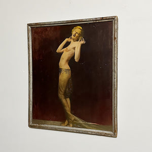 1930s Burlesque Theater Panel with Painted Photo of Nude Dancer