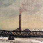 Rare Early 1900s Industrial Painting of Landscape with Factories - Joy Division Vibe - Antique Artwork - Reverse Stamp - Mystery Artist - AS IS