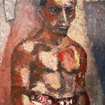 1940s Painting of Boxer - "The Catcher" - WPA Era Sports Paintings - Detroit Michigan Artist - Janice Craig - Exhibition Tag - 31" x 21"