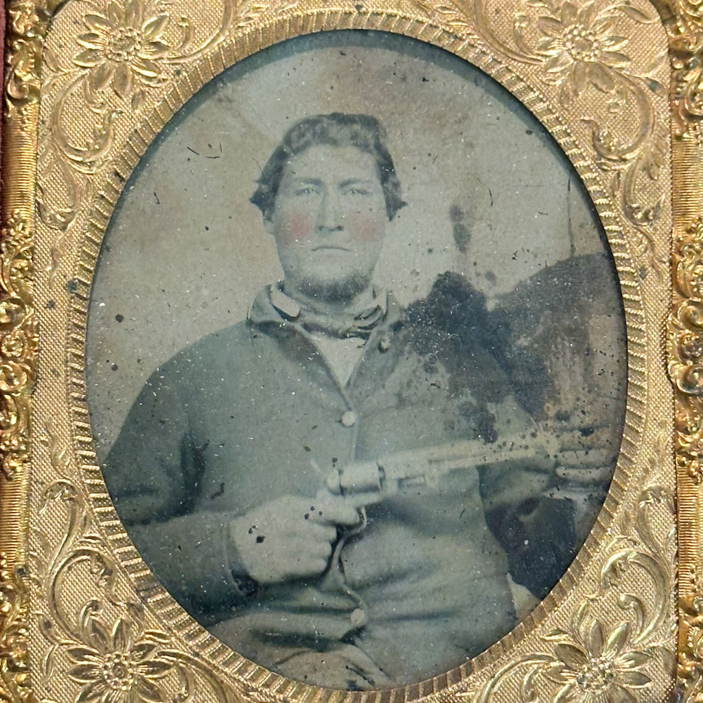 Antique Civil War Ambrotype of Soldier Displaying Pistol  - Rare 19th Century Collectible Photography - American Historical Photos - AS IS