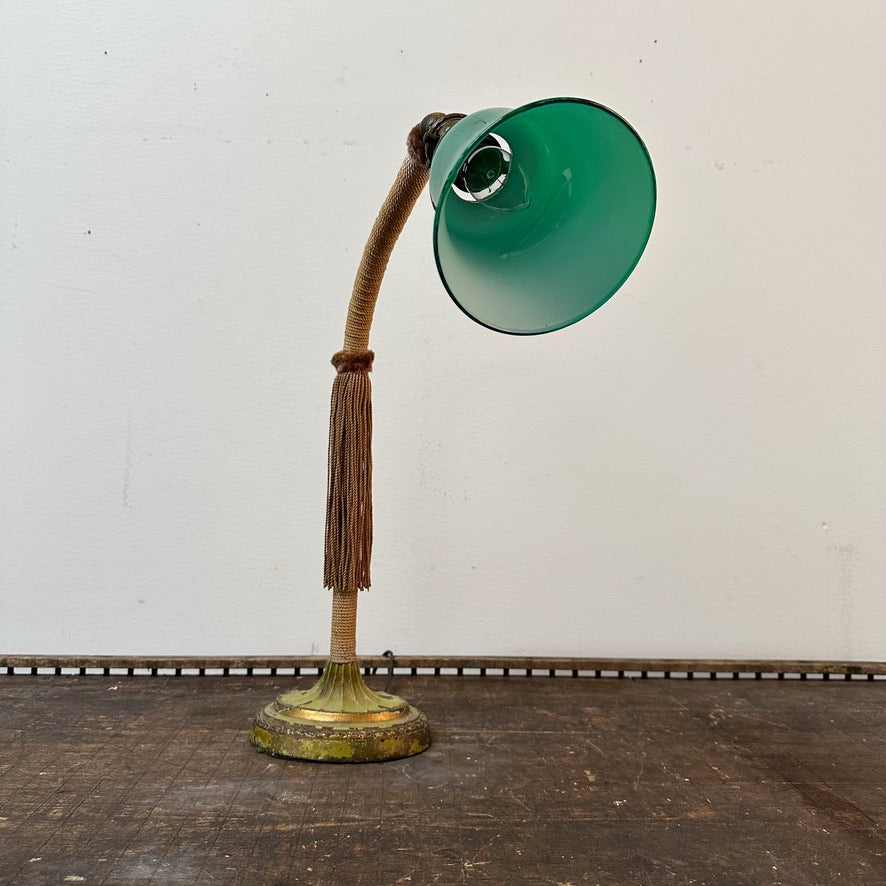 Rare Antique Bordello Gooseneck Lamp with Ornate Green Metal Base - Rare 1920s Milwaukee Brothel Light -  Vintage Lamps - Unusual Lighting