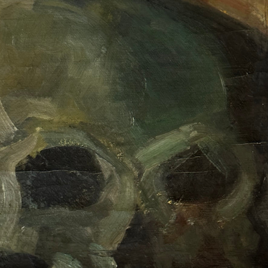 Early 1900s Memento Mori Painting of Artist with Skull | Self Portrait ...