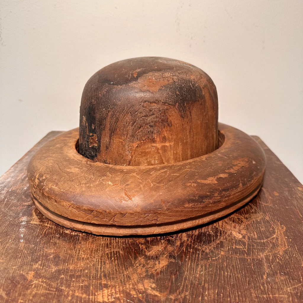 Antique Millinery Suter Bros Hat Block with Full Patina - Late 1800s - - Size 7 1/4 - Mold Form from Wood - Vintage Hatter Tool - Industrial