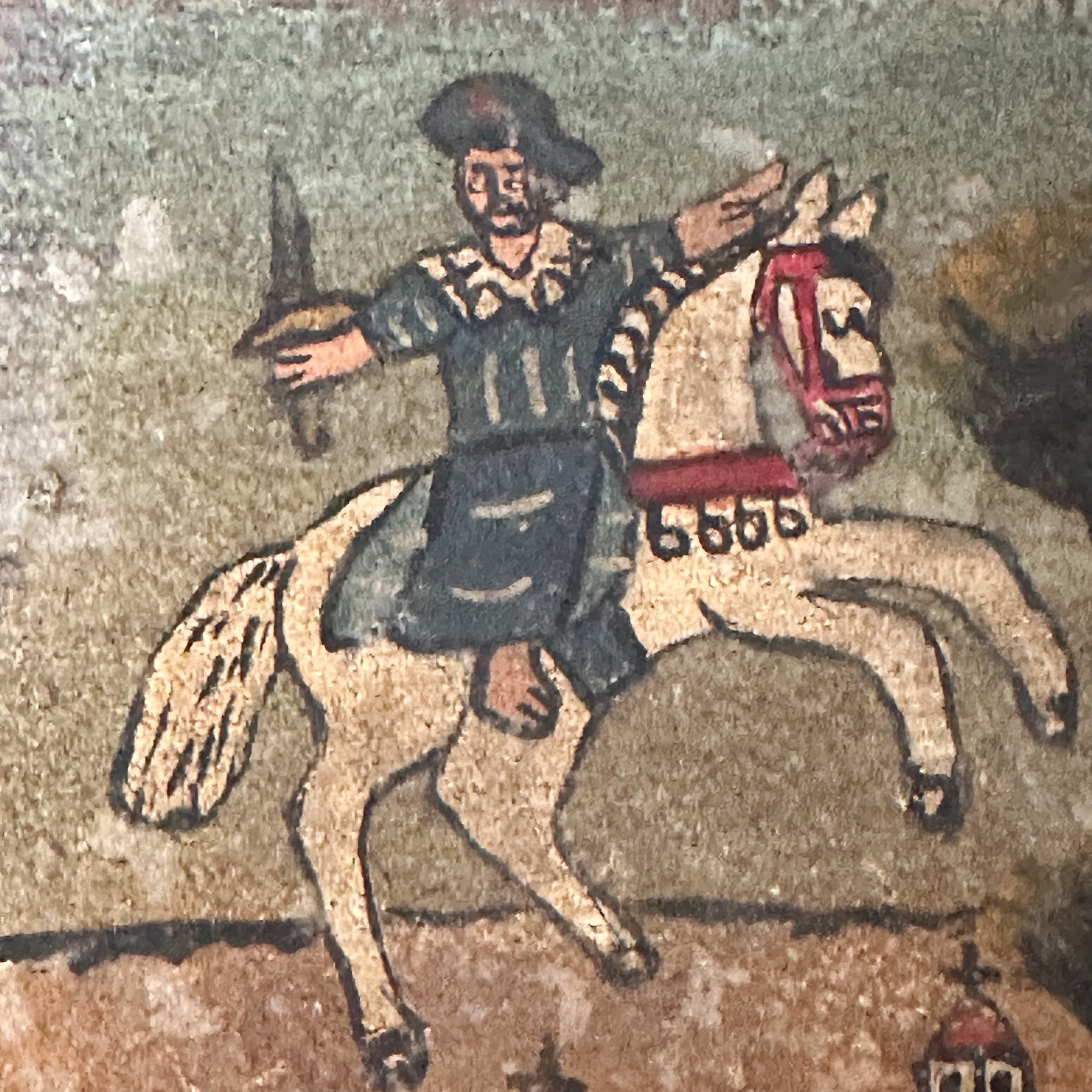 1920s Ex Voto Tin Retablo of Man Avoiding a Soldier Stabbing