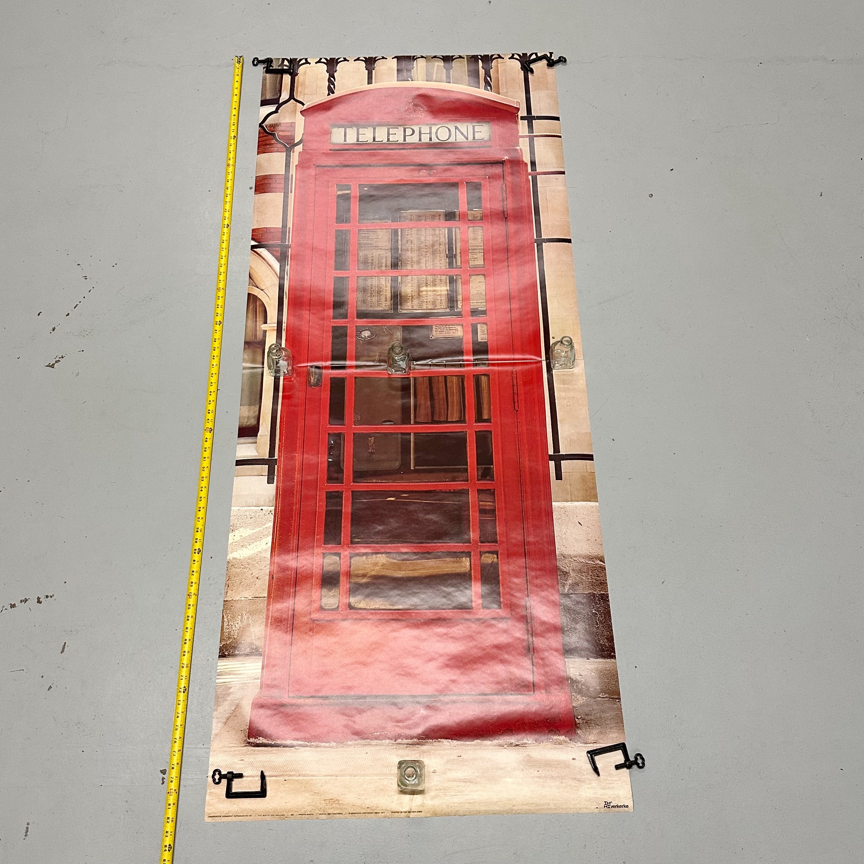 Rare 1970s London Red Telephone Booth Poster by Verkerke - Banksy Art - Massive Wall Size - 82" x 34"  - 1977 - Vintage European Posters Banksy