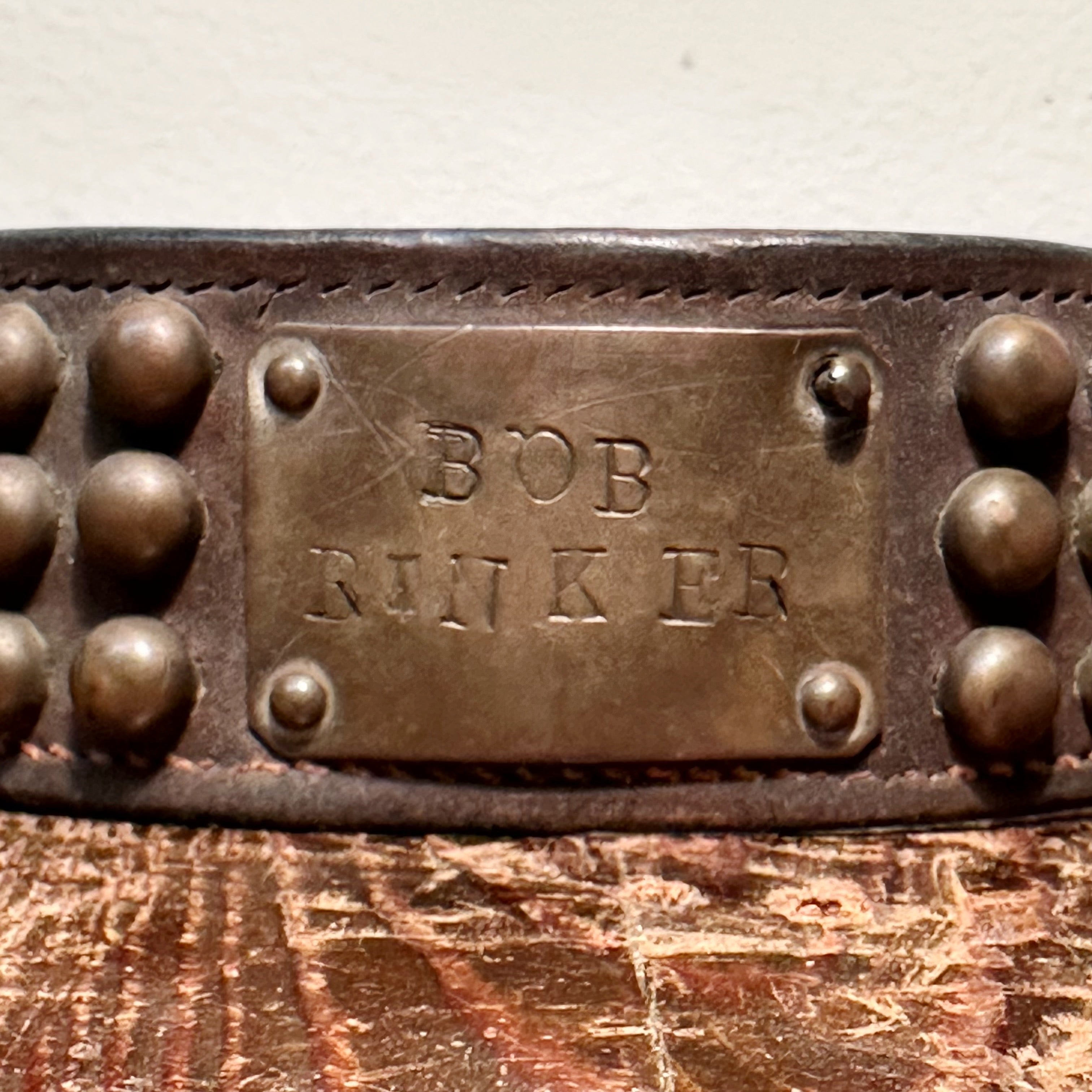 Antique Studded Dog Collar with "Bob Rinker" Tag - Early 1900s Leather Buckle Collars - Punk Rock Style - Rare