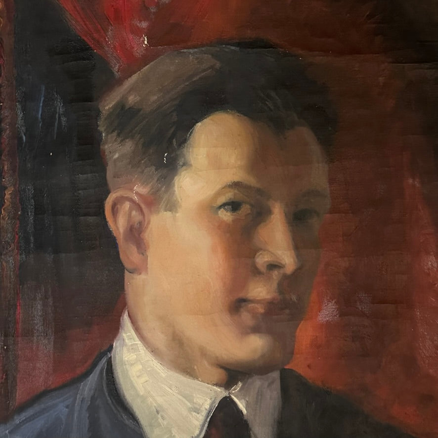 Early 1900s Memento Mori Painting of Artist with Skull | Self Portrait ...