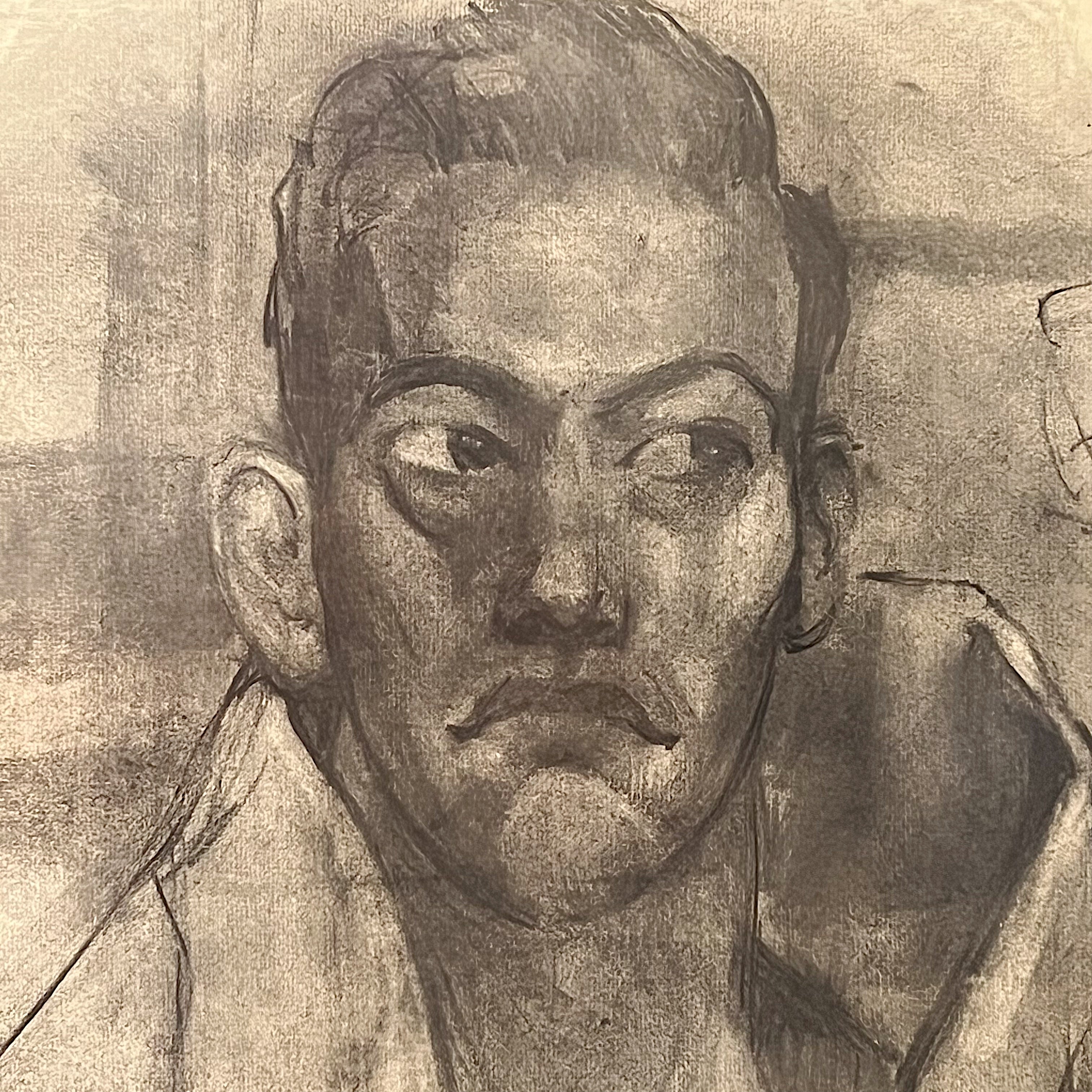 Preston Heather Kortebein Drawing of Side Eye Man - 1951 Chicago Institute of Art - Rare 1950s Cool Portrait Artwork - Marlon Brando Style