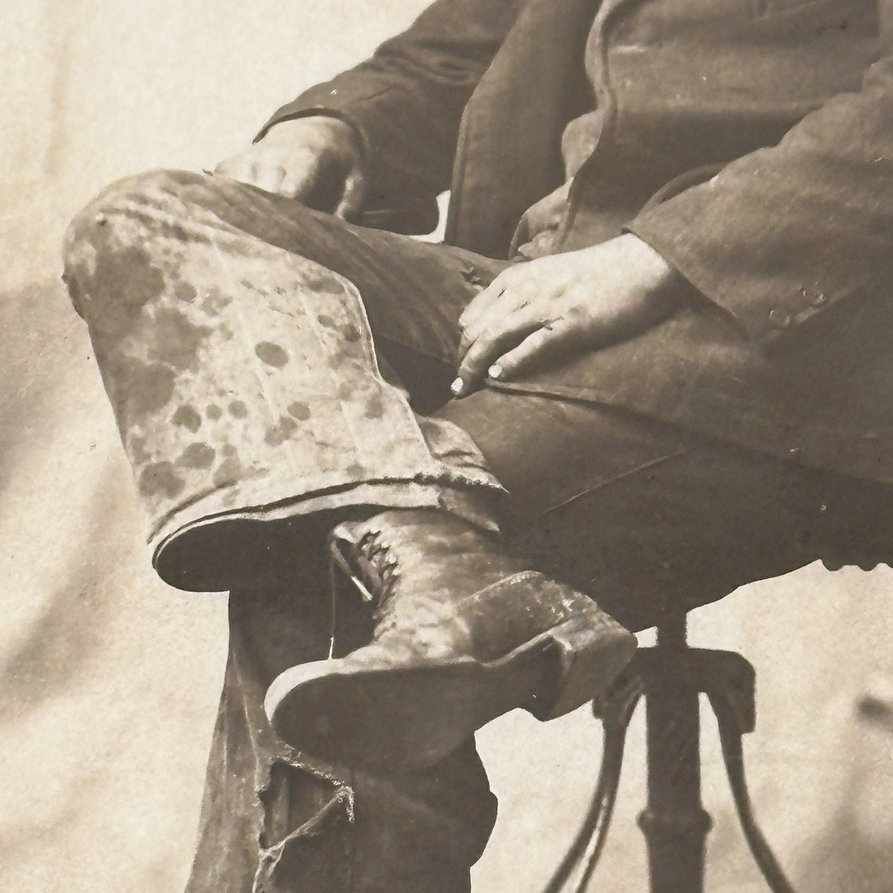 Antique RPPC of Occupational Worker with Cigar and Dirty Pants