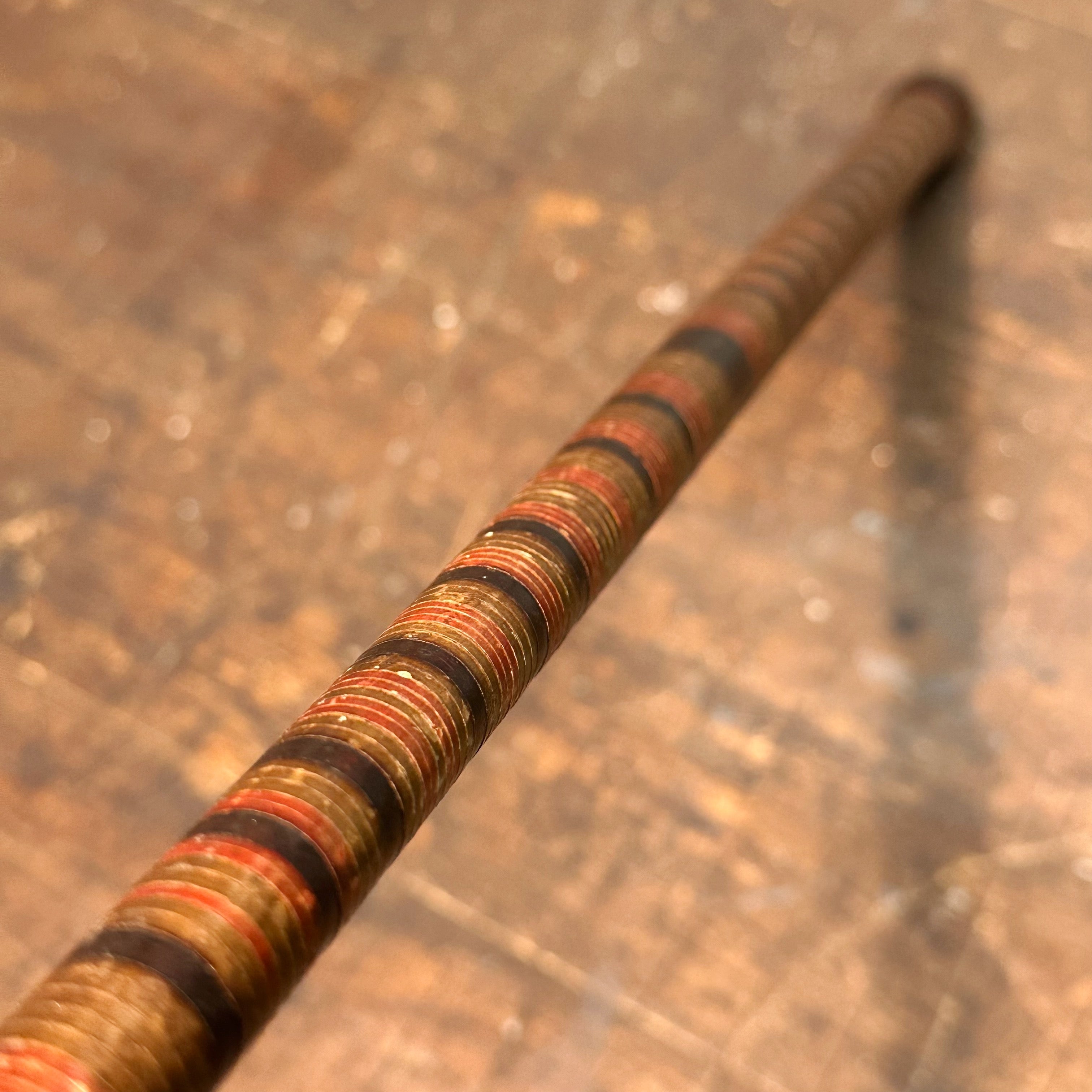 Antique Stacked Leather Cane with Tiger Stripe Handle | 1800s