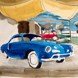 1960s Karmann Ghia Volkswagen Dealership Architectural Rendering | Rare VW Bug Paintings