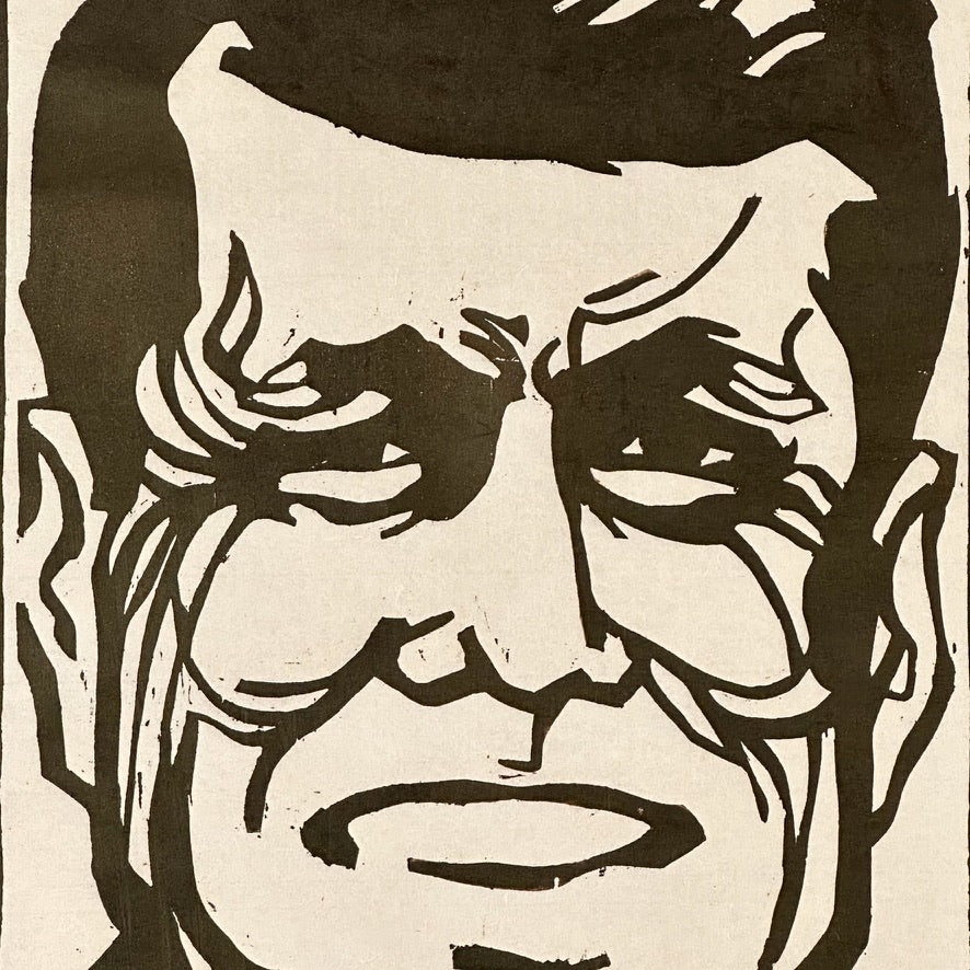 1960s JFK Woodcut Print on Thin Rice Paper | 38" x 15"