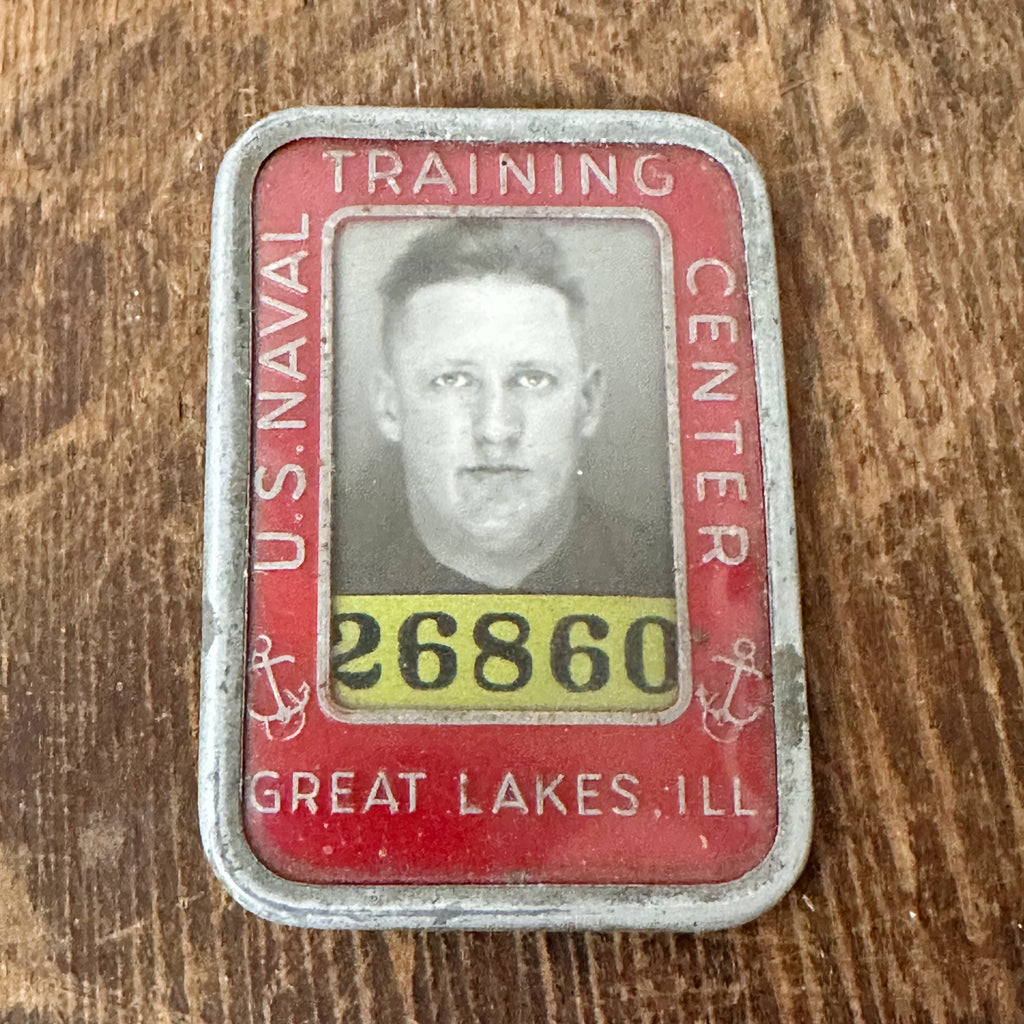 WW2  U.S. Naval Training Center Badge Great Lakes Illinois - Rare 1940s Military Red Photo ID - Anchor Icon - #26860 - American History