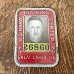 WW2  U.S. Naval Training Center Badge Great Lakes Illinois - Rare 1940s Military Red Photo ID - Anchor Icon - #26860 - American History