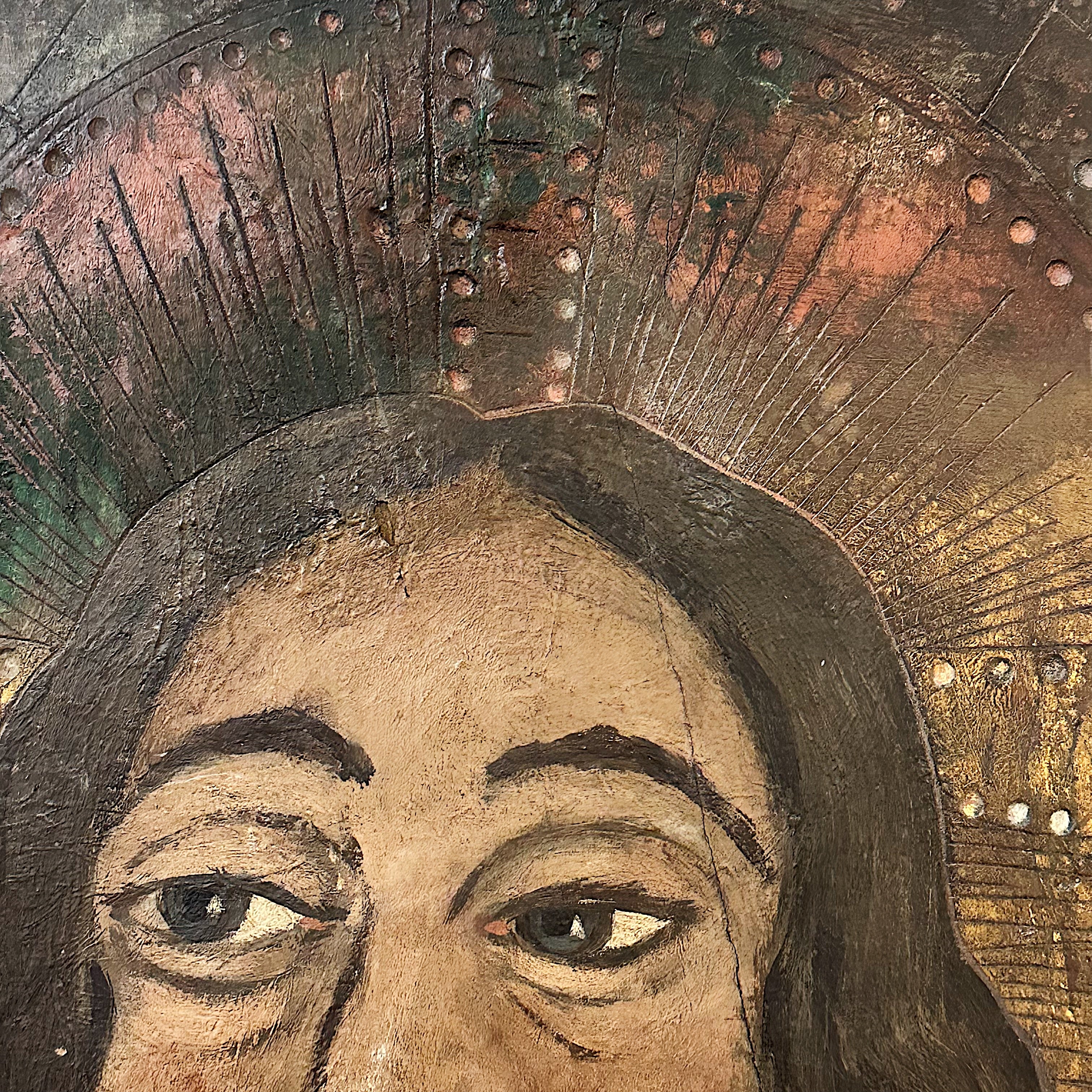 Antique Retablo Painting of Jesus on Wood | Spanish Colonial
