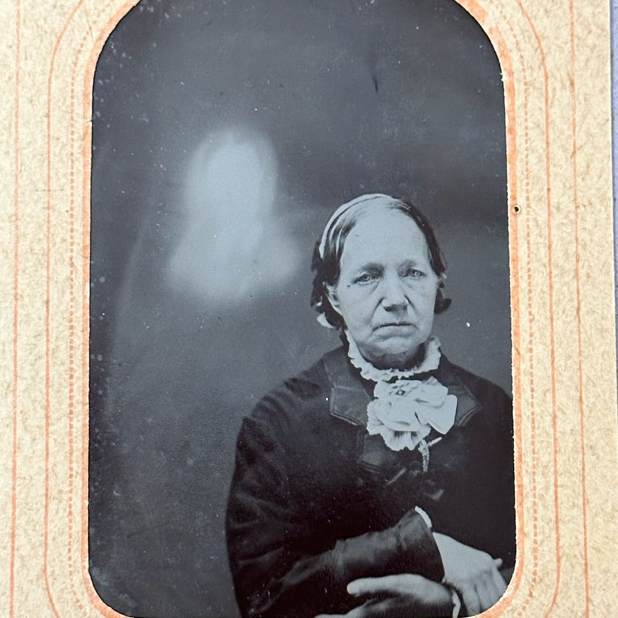 Rare Antique Spirit Tintype of Ghost Appearing Above Sitter - Civil War Soldier?  - Rare 19th Century Collectible Photography - Old Spiritualism