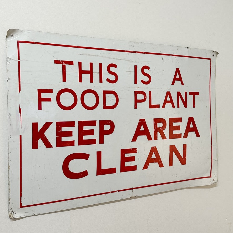 Rare 1950s Industrial Food Plant Sign - Pabst Blue Ribbon Brewery? - 36" x 24" -  Keep Area Clean - Industrial Goods Signage - Red White