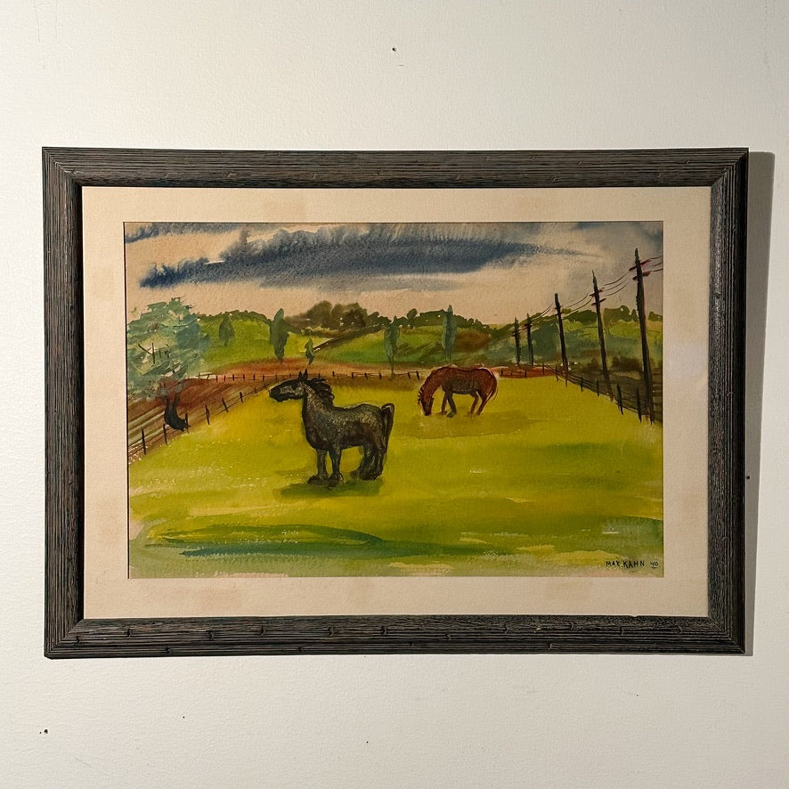 Max Kahn Painting of Horses in a Pasture | 1940 WPA Era