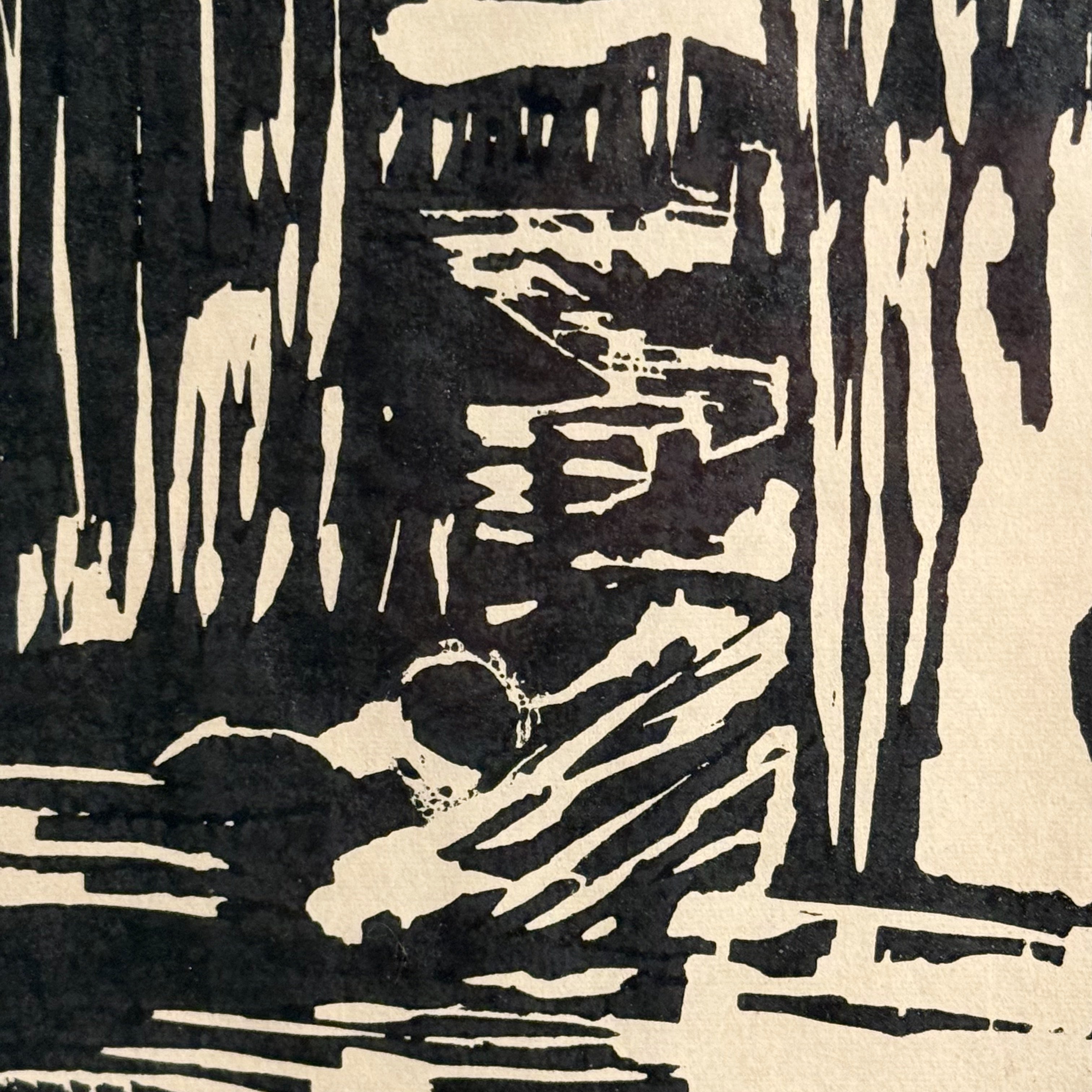 Vintage Robert Andres Woodcut Print | WPA Style