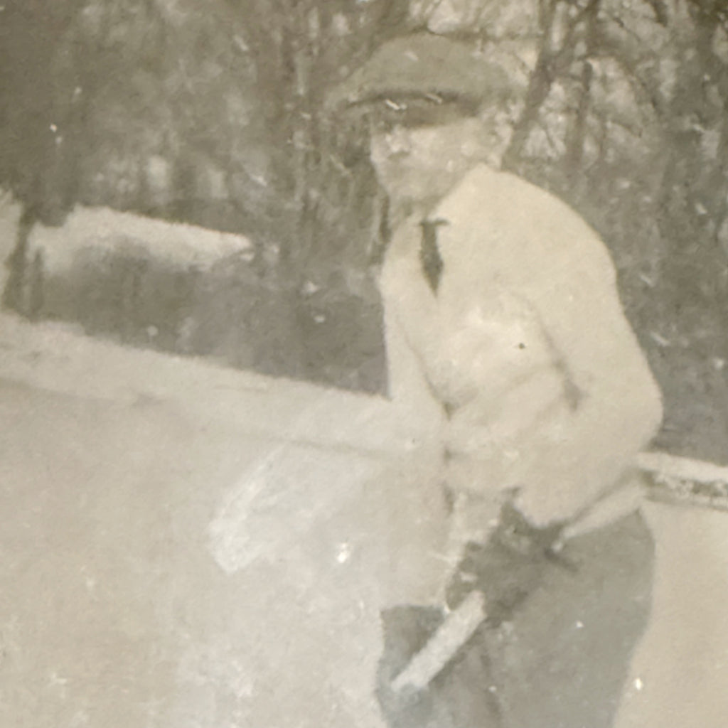 Antique Tintype of Early Ice Hockey Player | Man in Cap & Tie on Rink | Victorian Edwardian Sports Memorabilia | Antique Ferrotype