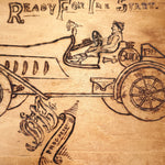 Early 1900s Pyrography Wood Burning of Buick Touring Car