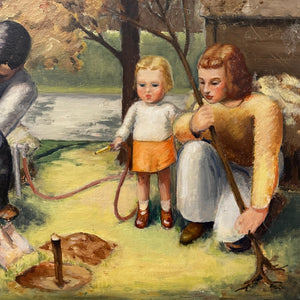 Reserved - 1930s WPA Painting of Family Planting a Tree | Depression Era