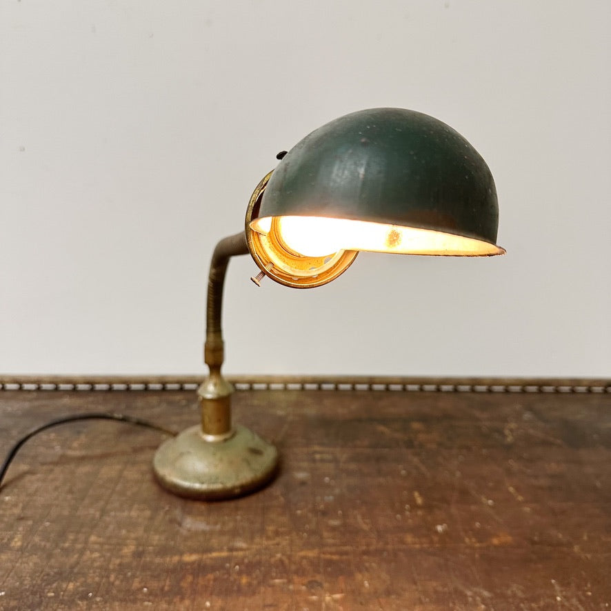 Antique Gooseneck Lamp with Rare Overbuilt Metal Base - 1920s Industrial Brass Task Light - Machinist Lamps - Unusual Factory Lighting