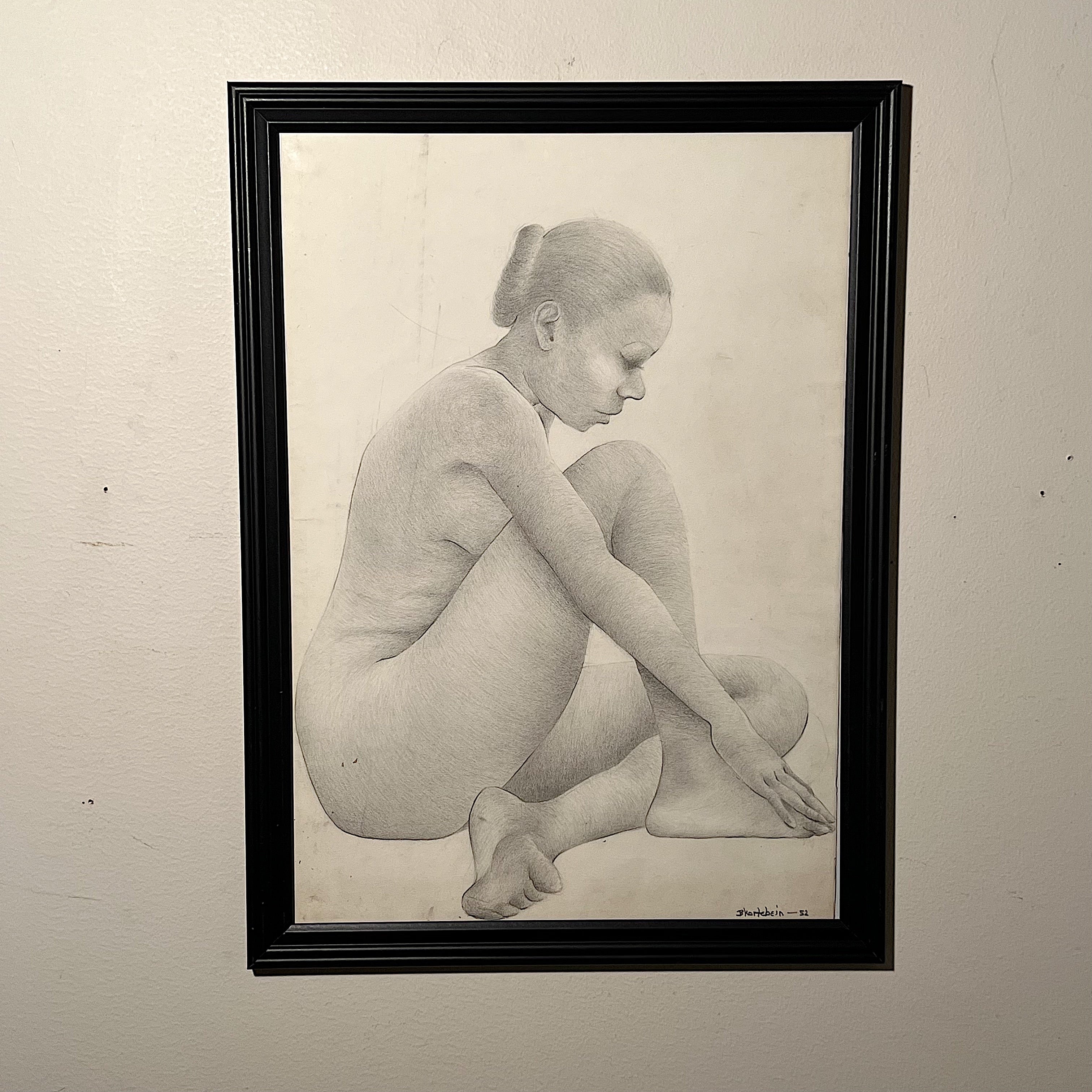 Rare Preston Heather Kortebein Drawing of Nude Woman - 1952 Chicago Institute of Art - Rare 1950s Portrait Artwork - African American Art