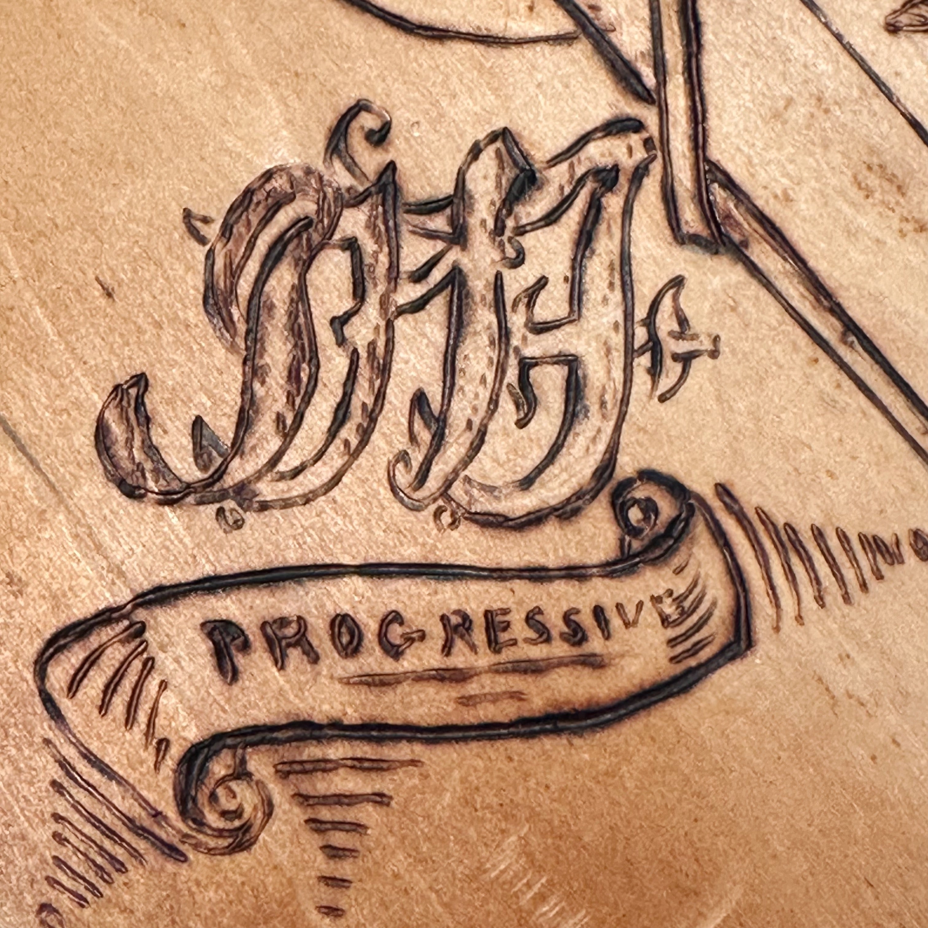 Early 1900s Pyrography Wood Burning of Buick Touring Car