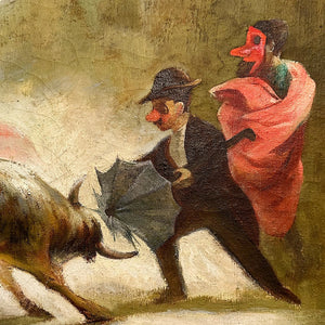 Jose Reyes Meza Painting of Bullfight & Costumed Figures | 1951