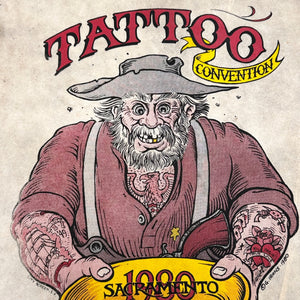 1980s Greg Irons Tattoo Convention Print on Fabric - 1980 Sacramento - City Screen San Francisco - Signed Dated  - Rare Underground Artwork