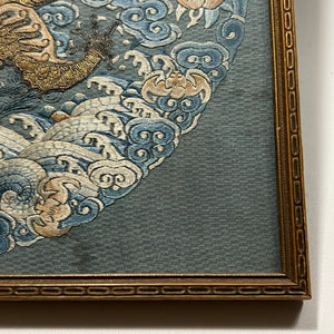Antique Chinese Silk Dragon Roundel | 1800s Qing Dynasty
