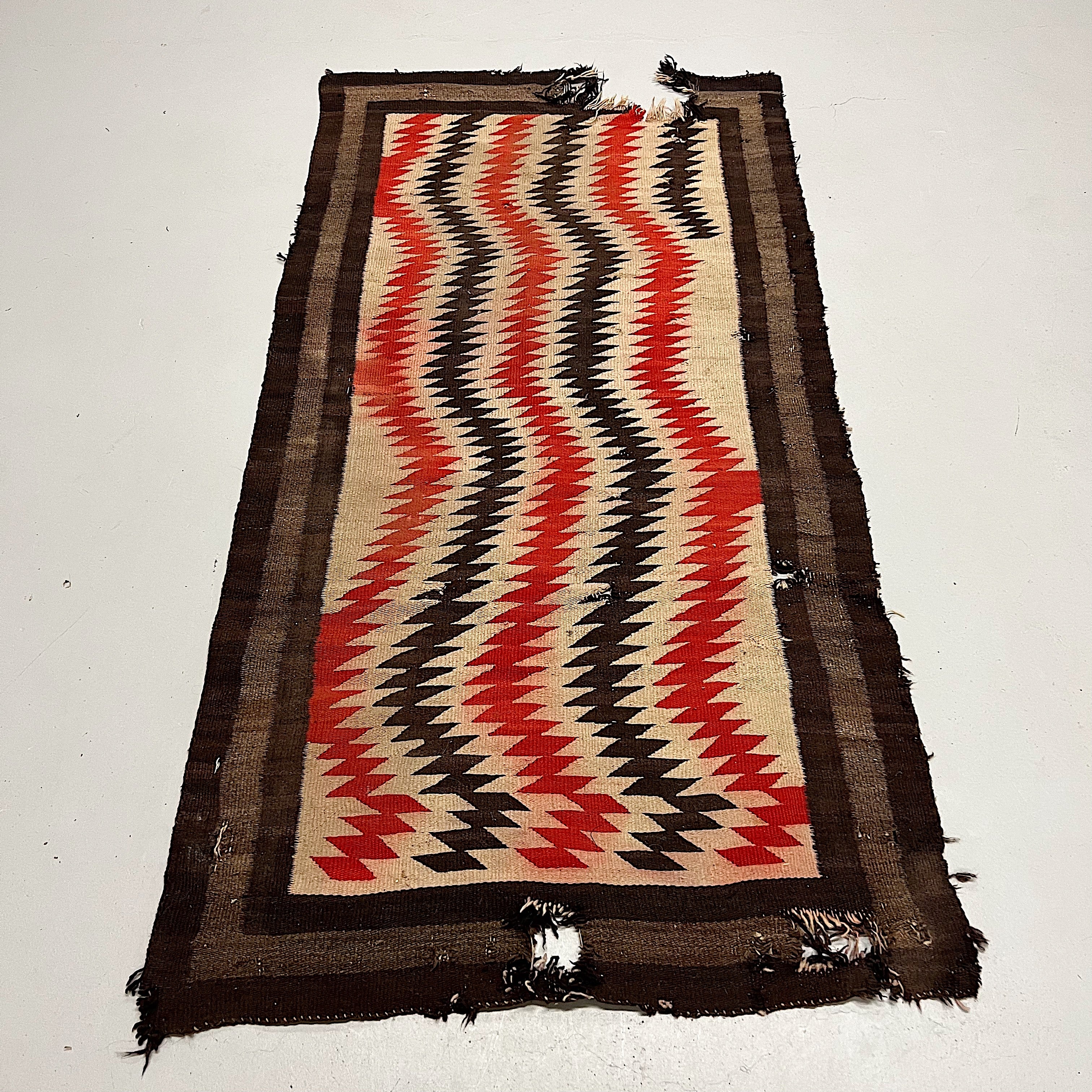1920s Navajo Rug with Eye Dazzler Pattern - Antique Southwest Blanket - AS IS - Wall Hanger - 81" x 41" - Zig Zag Color Designs