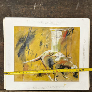 1960s Illustration Painting of Dog in an Intense Crouching Pose