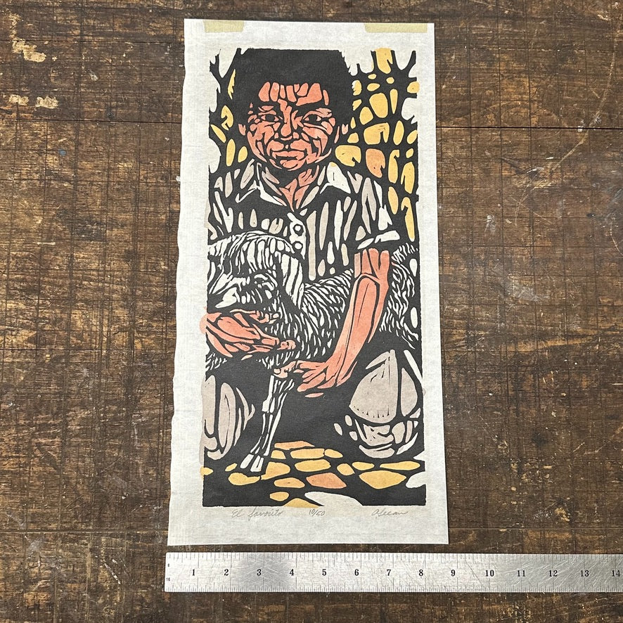 1960s Woodcut Print of Boy Holding.a Lamb | "El Favorito"