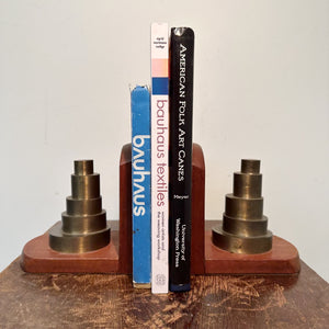 Rare Machine Age Industrial Bookends with Heavy Stacked Brass Weights - Art Deco Modernist Sculptures - 1920s Architectural Scientific Design
