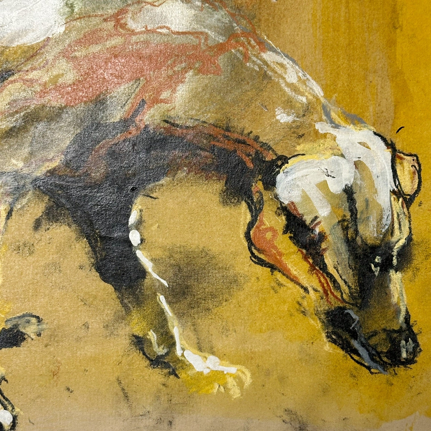 1960s Illustration Painting of Dog in an Intense Crouching Pose