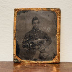 Antique Civil War Tintype of Union Soldier Displaying Pistol