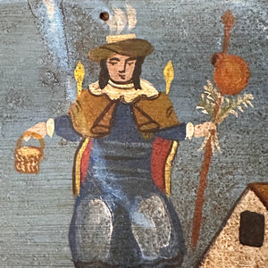 1920s Ex Voto Tin Retablo of Protecting the Chickens from Coyotes