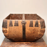 Antique Chinese Wood Grain Basket with Stylized Tulip Carving