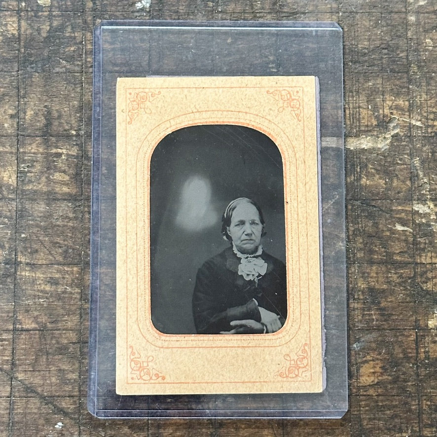 Antique Spirit Tintype of Ghost Appearing Above Sitter | Civil War Soldier?