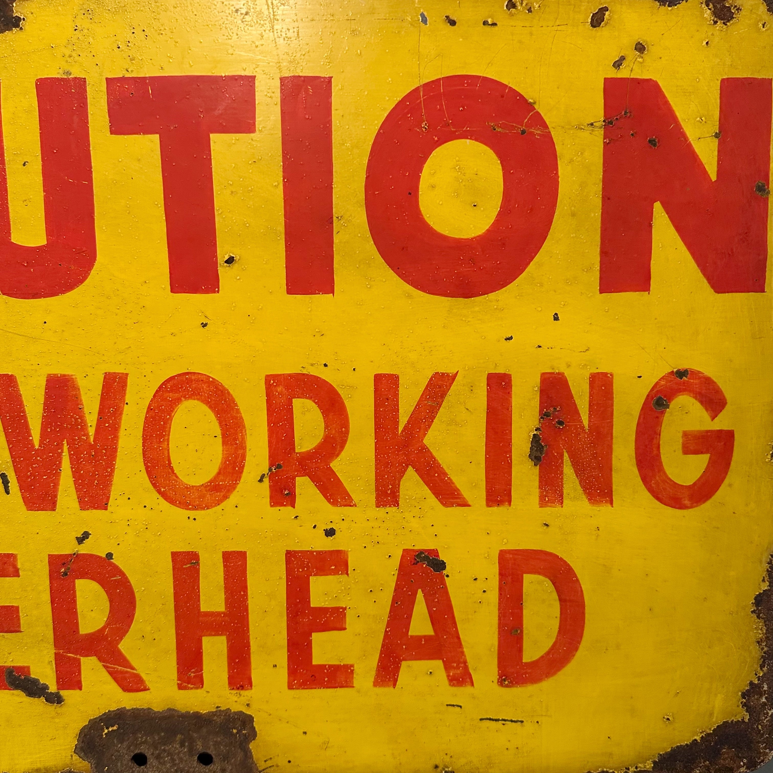 1930s Caution Men Working Overhead Sign | Industrial Decor